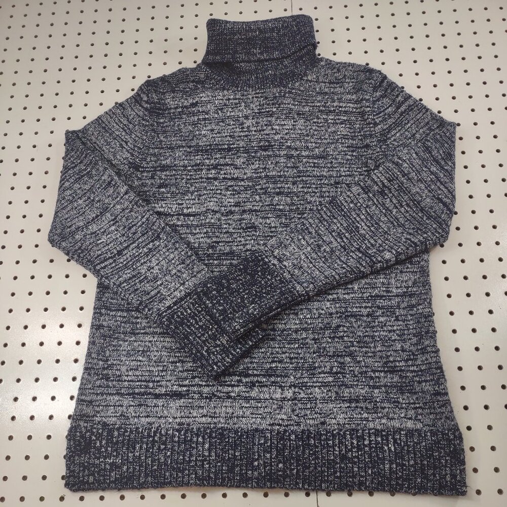 J Crew Turtleneck Knit Sweater, Navy and White Blend, Size Medium
